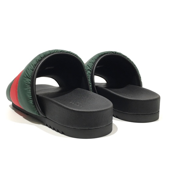 GUCCI PADDED WEB SLIDE SANDALS -GREEN / RED PUFFER NYLON -WOMEN’S US 8 -NEW - Picture 5 of 7